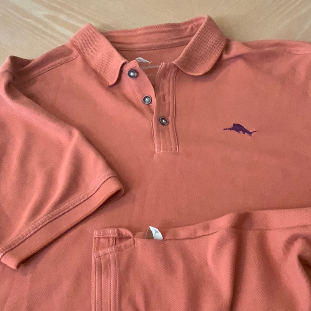 Tommy Bahama Coral Polo Shirt with Purple Marlin Logo